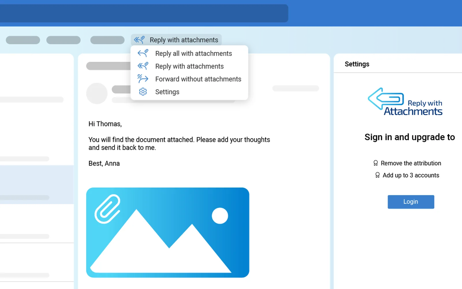 Reply with Attachments — screenshot from the Microsoft Marketplace listing