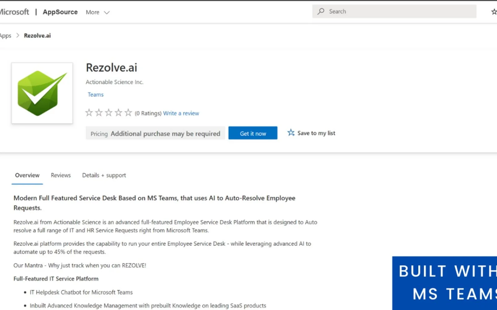 Rezolve.ai — screenshot from the Microsoft Marketplace listing