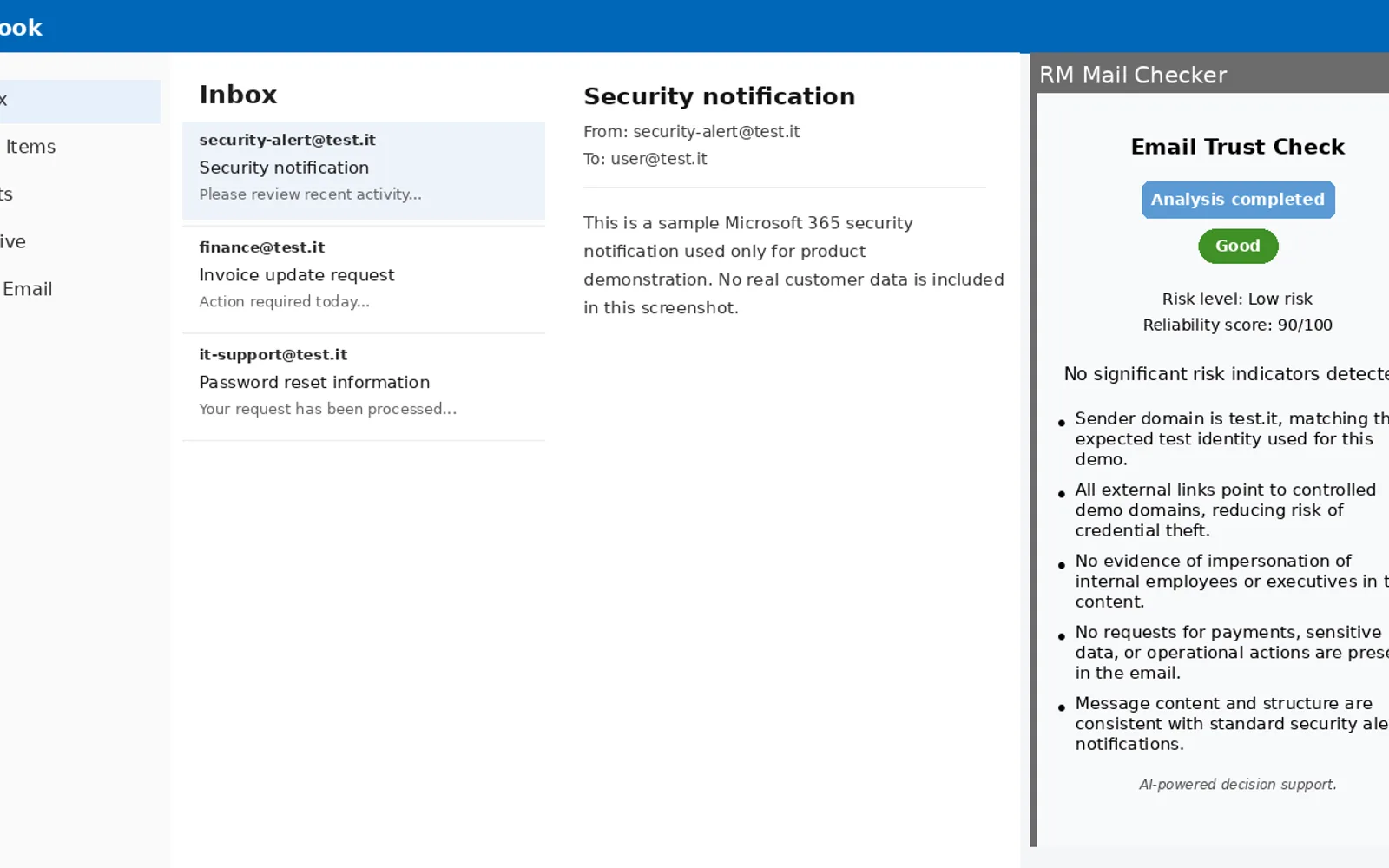 RM Mail Checker — screenshot from the Microsoft Marketplace listing