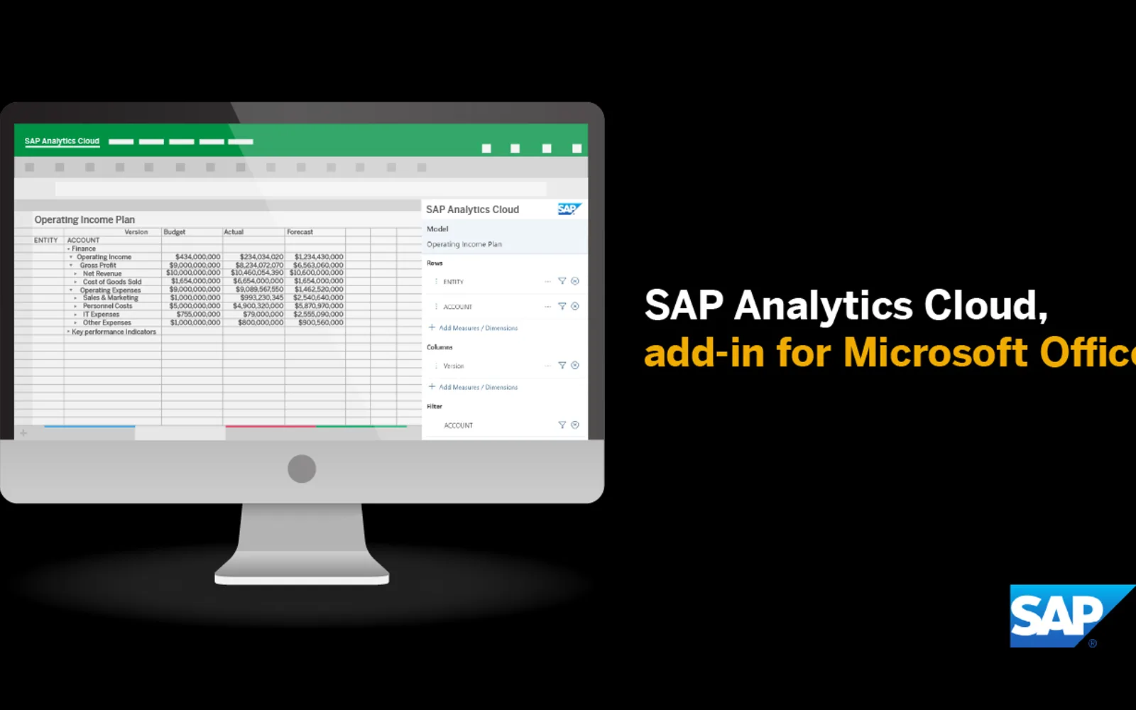 SAP Analytics Cloud for Excel — screenshot from the Microsoft Marketplace listing