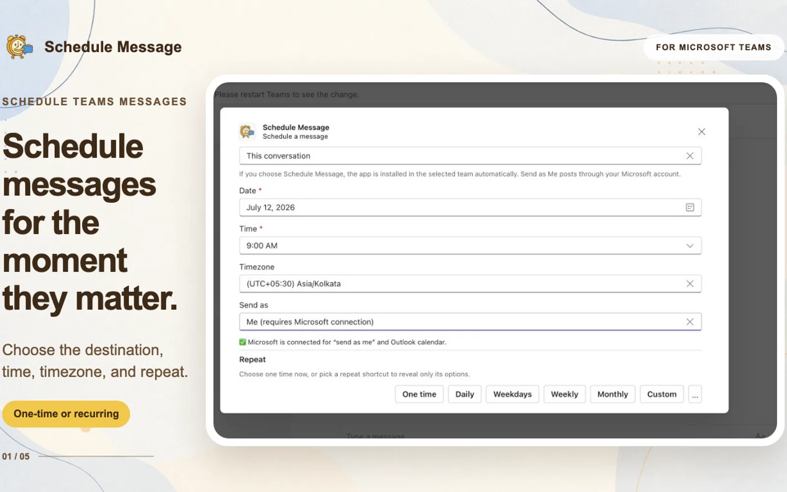 Schedule Message — screenshot from the Microsoft Marketplace listing