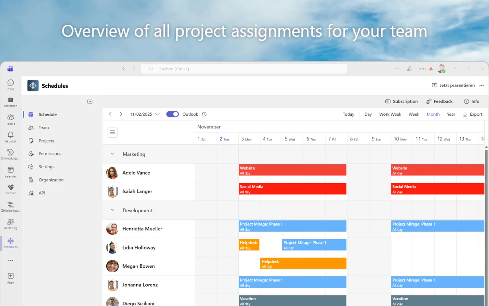 Schedules — screenshot from the Microsoft Marketplace listing