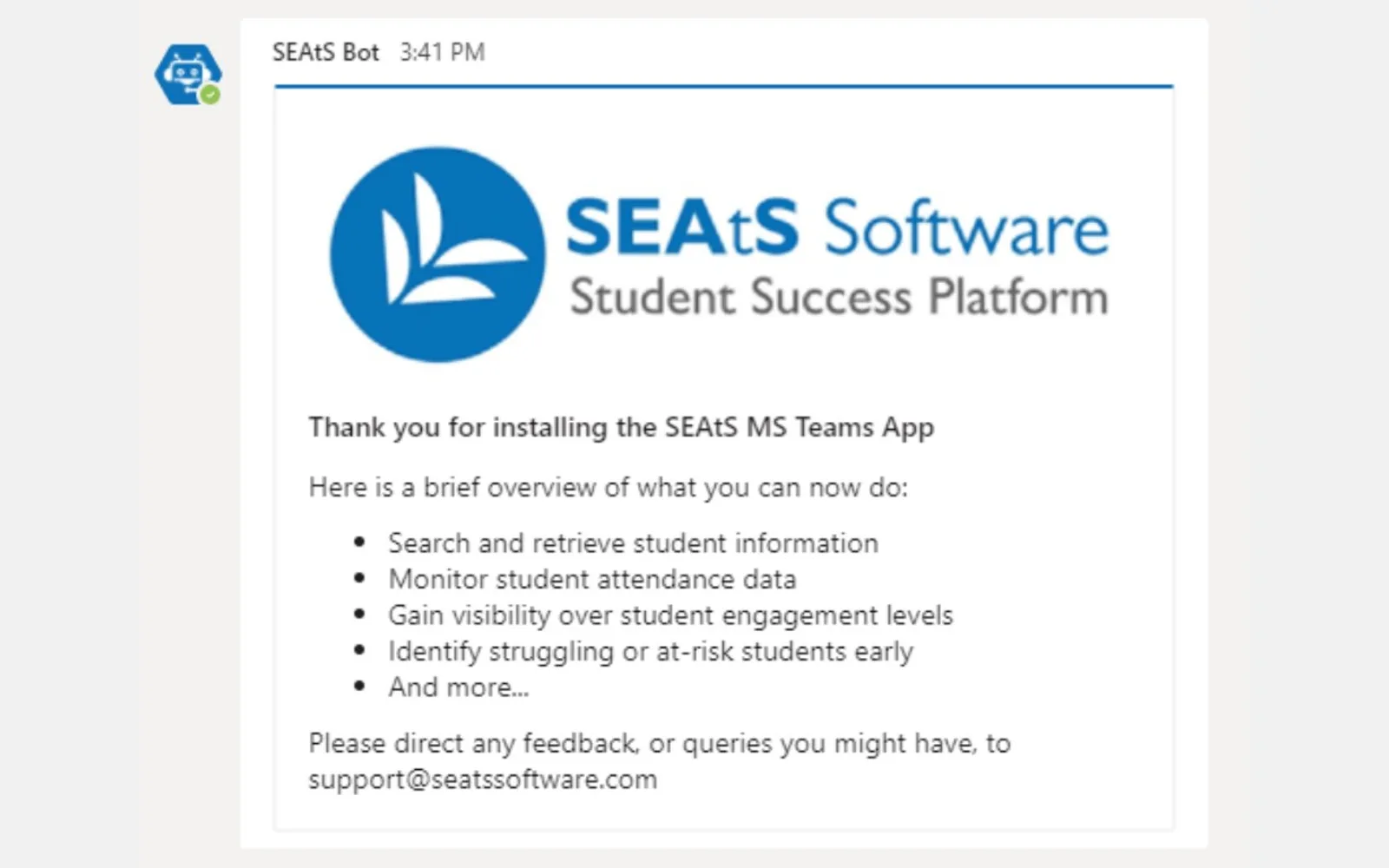 SEAtS Bot — screenshot from the Microsoft Marketplace listing
