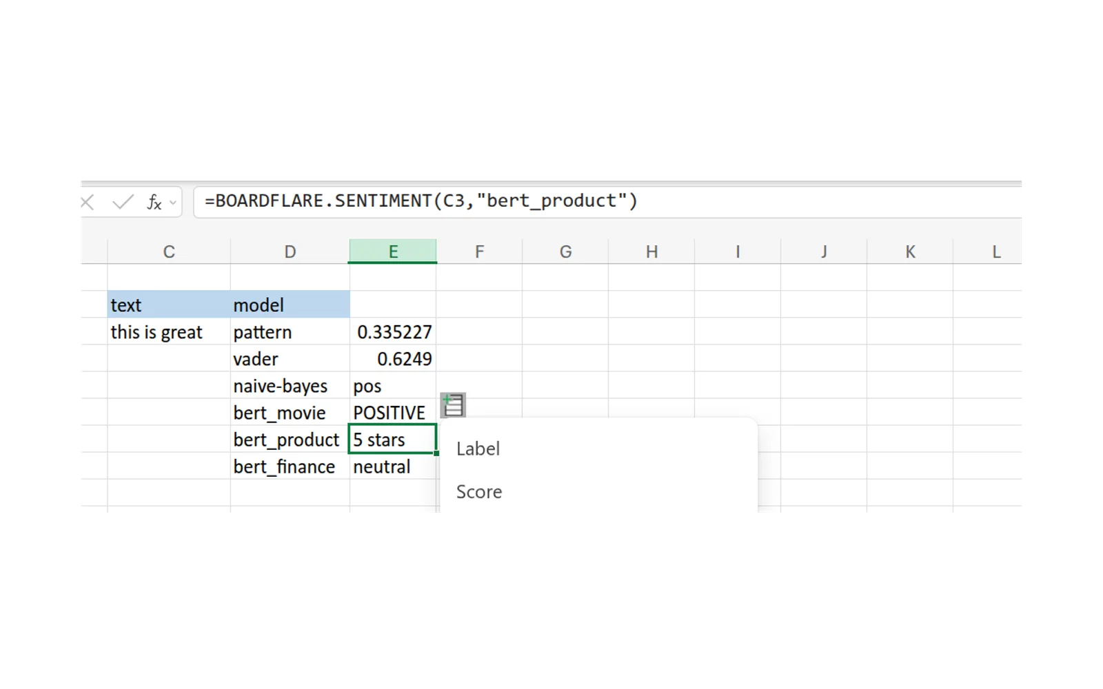 Sentiment Analysis for Excel — screenshot from the Microsoft Marketplace listing