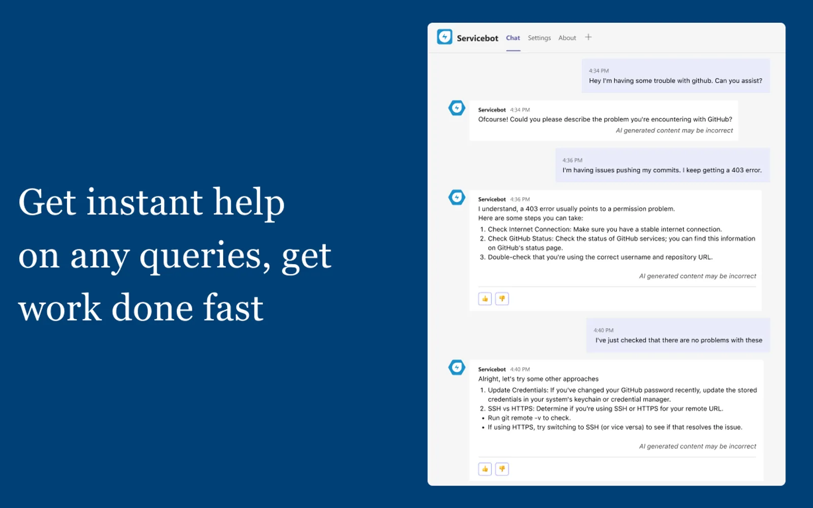 ServiceBot — screenshot from the Microsoft Marketplace listing