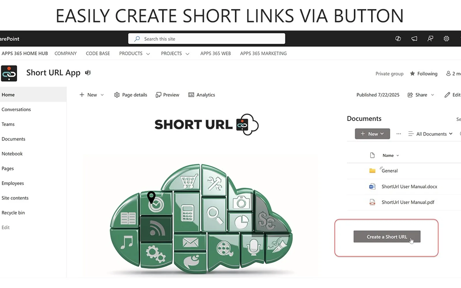 Short URL App — screenshot from the Microsoft Marketplace listing