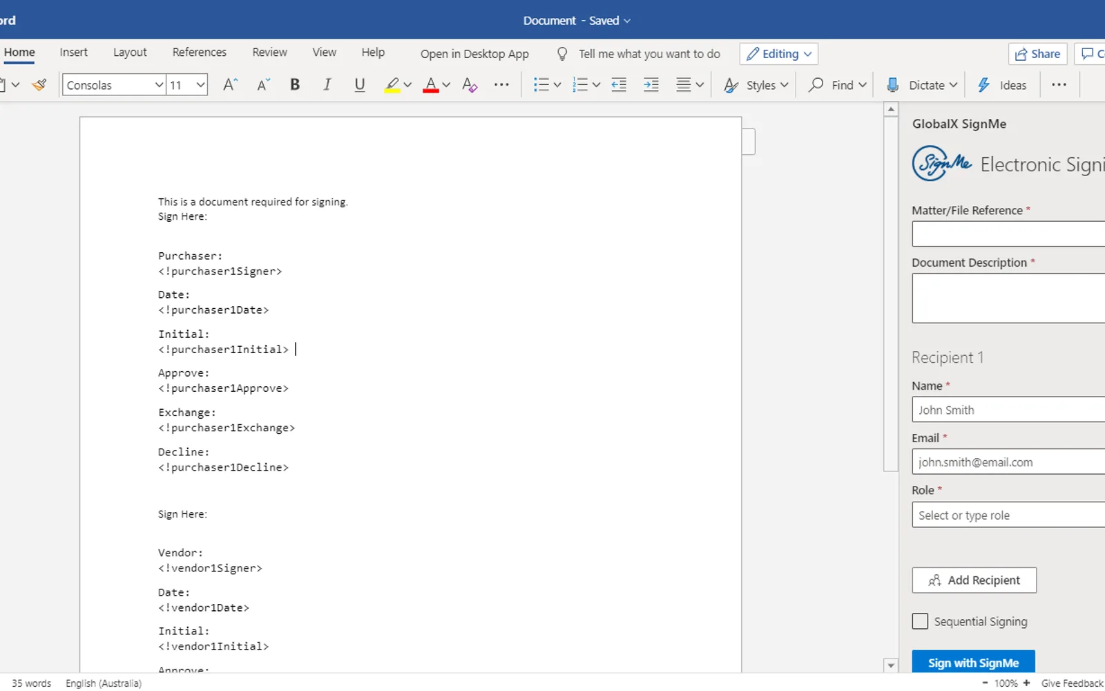 SignMe — screenshot from the Microsoft Marketplace listing