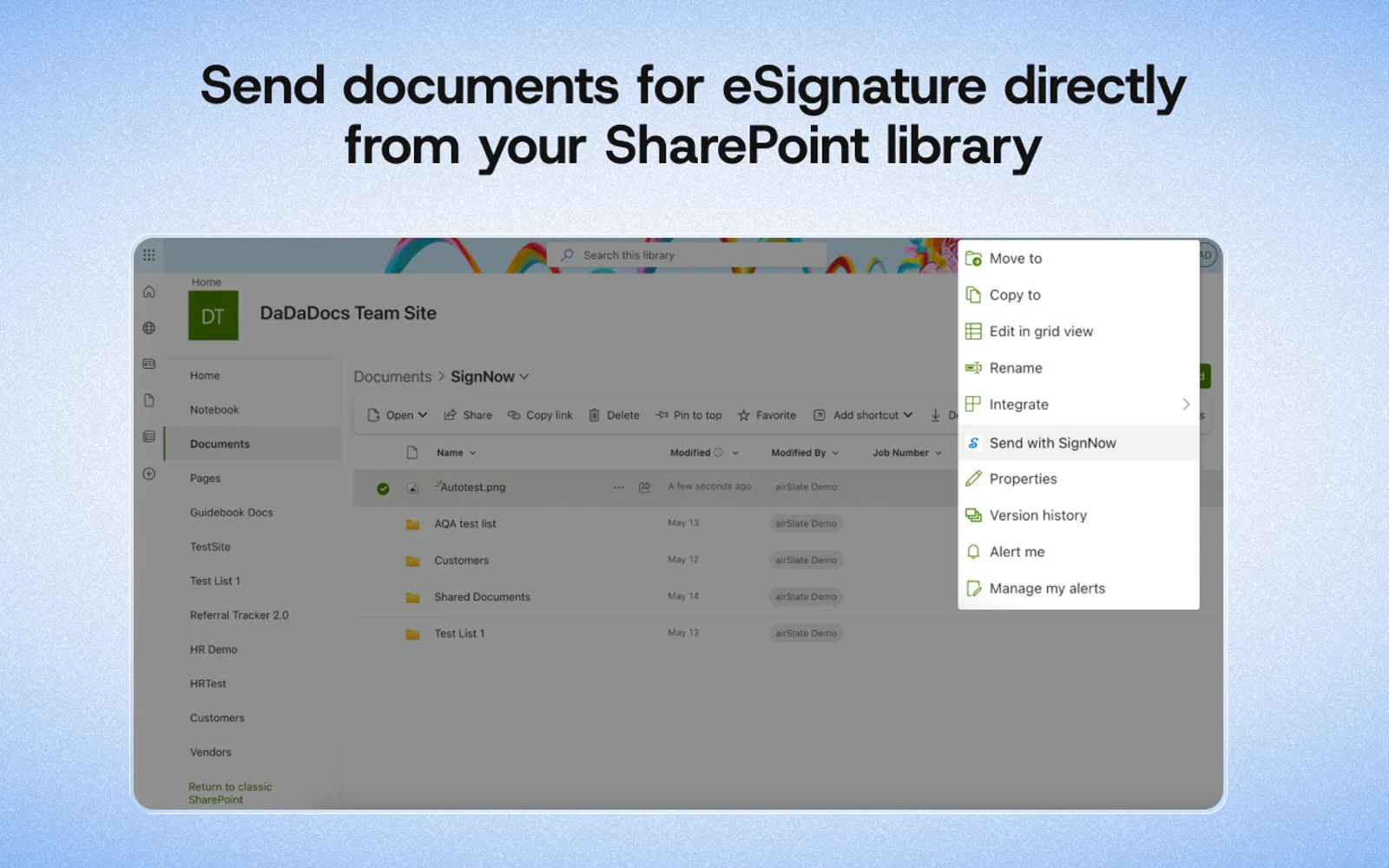 SignNow for SharePoint Online — screenshot from the Microsoft Marketplace listing