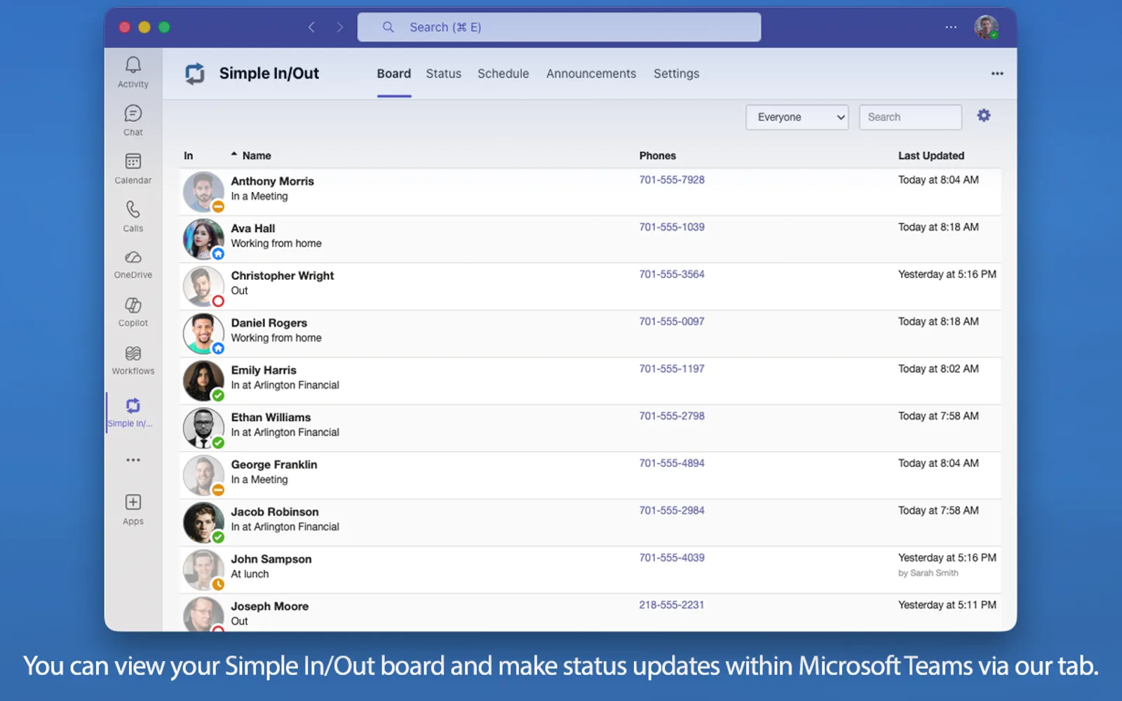 Simple In/Out — screenshot from the Microsoft Marketplace listing