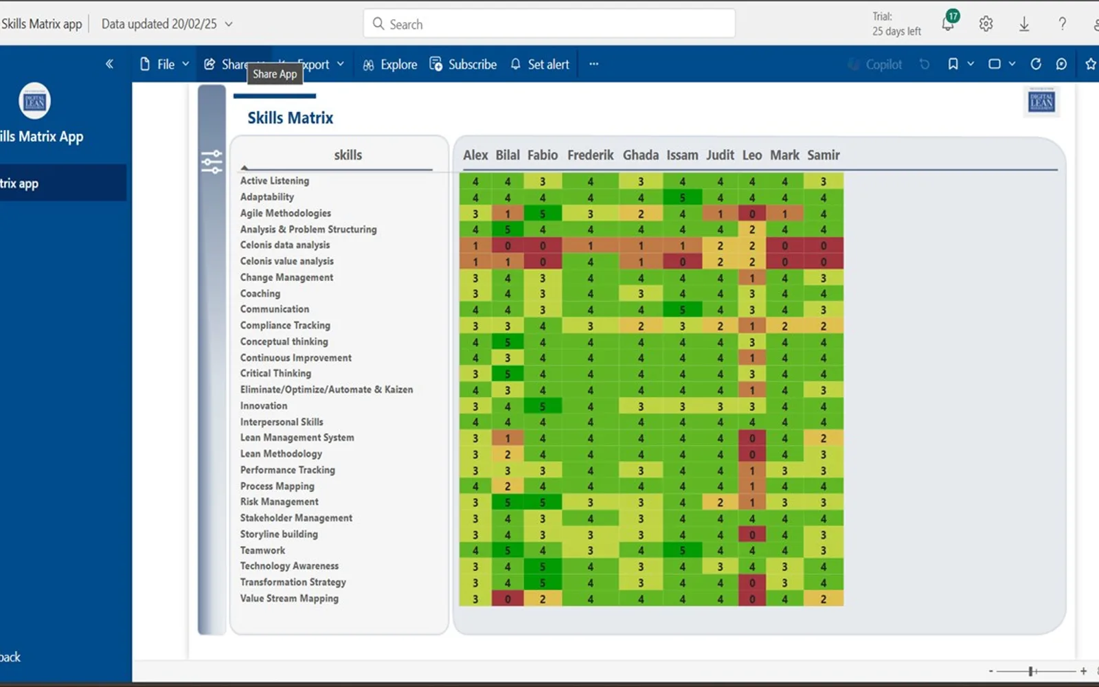 Skills Matrix — screenshot from the Microsoft Marketplace listing