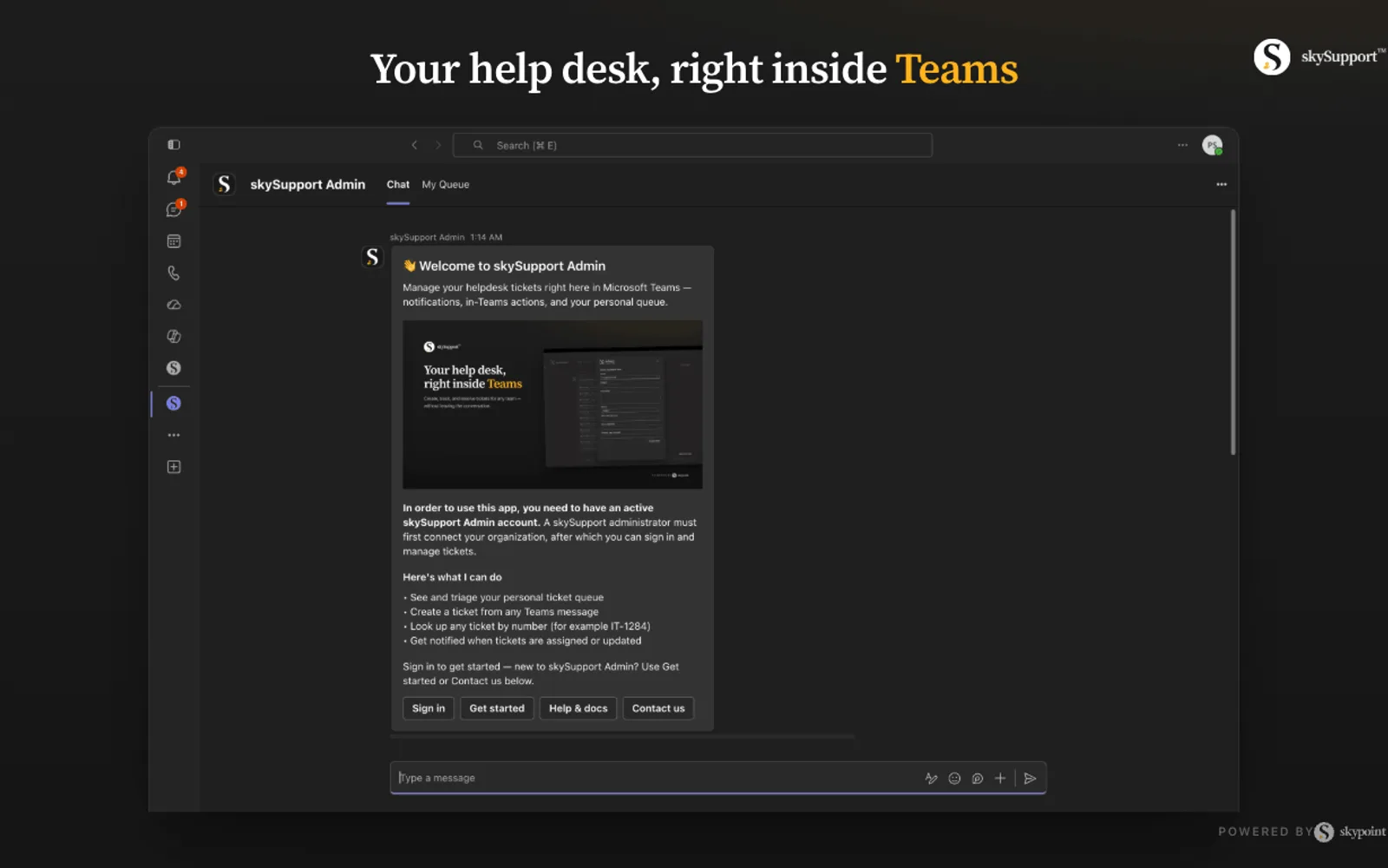 skySupport Admin — screenshot from the Microsoft Marketplace listing