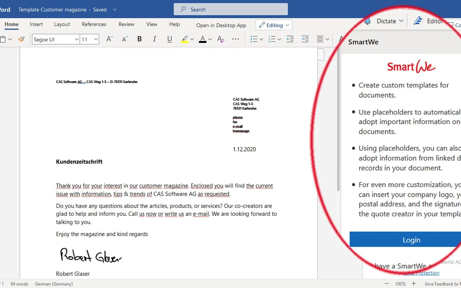 SmartWe for Word — screenshot from the Microsoft Marketplace listing