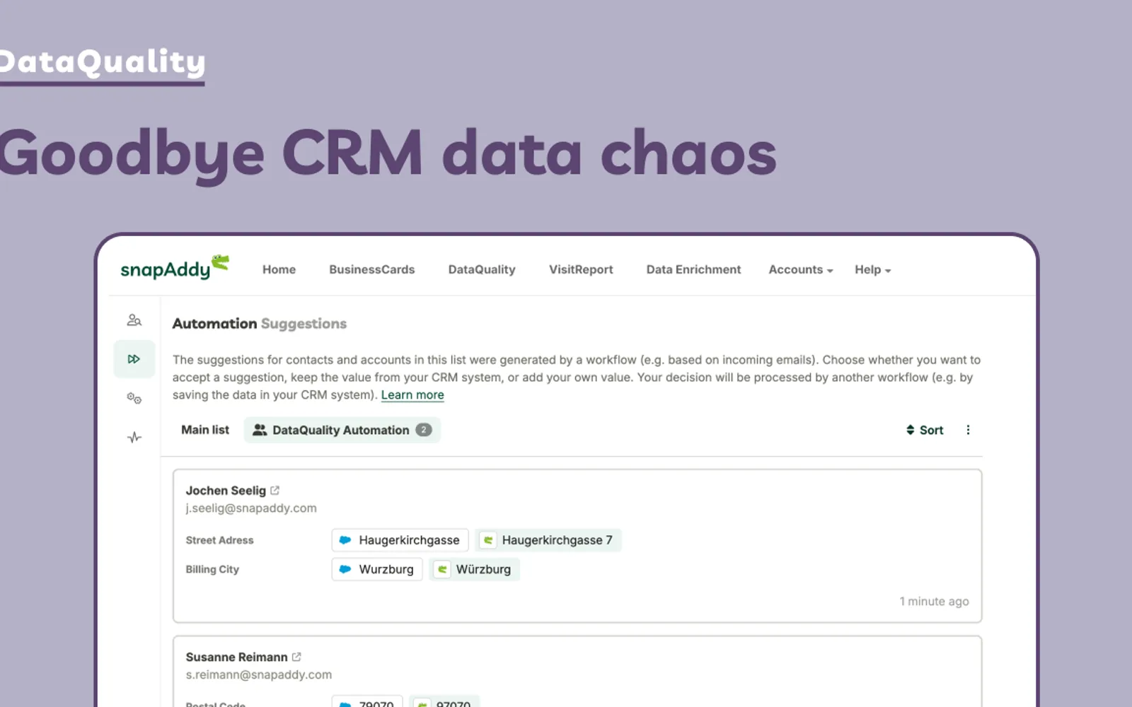snapAddy LeadResearch — screenshot from the Microsoft Marketplace listing
