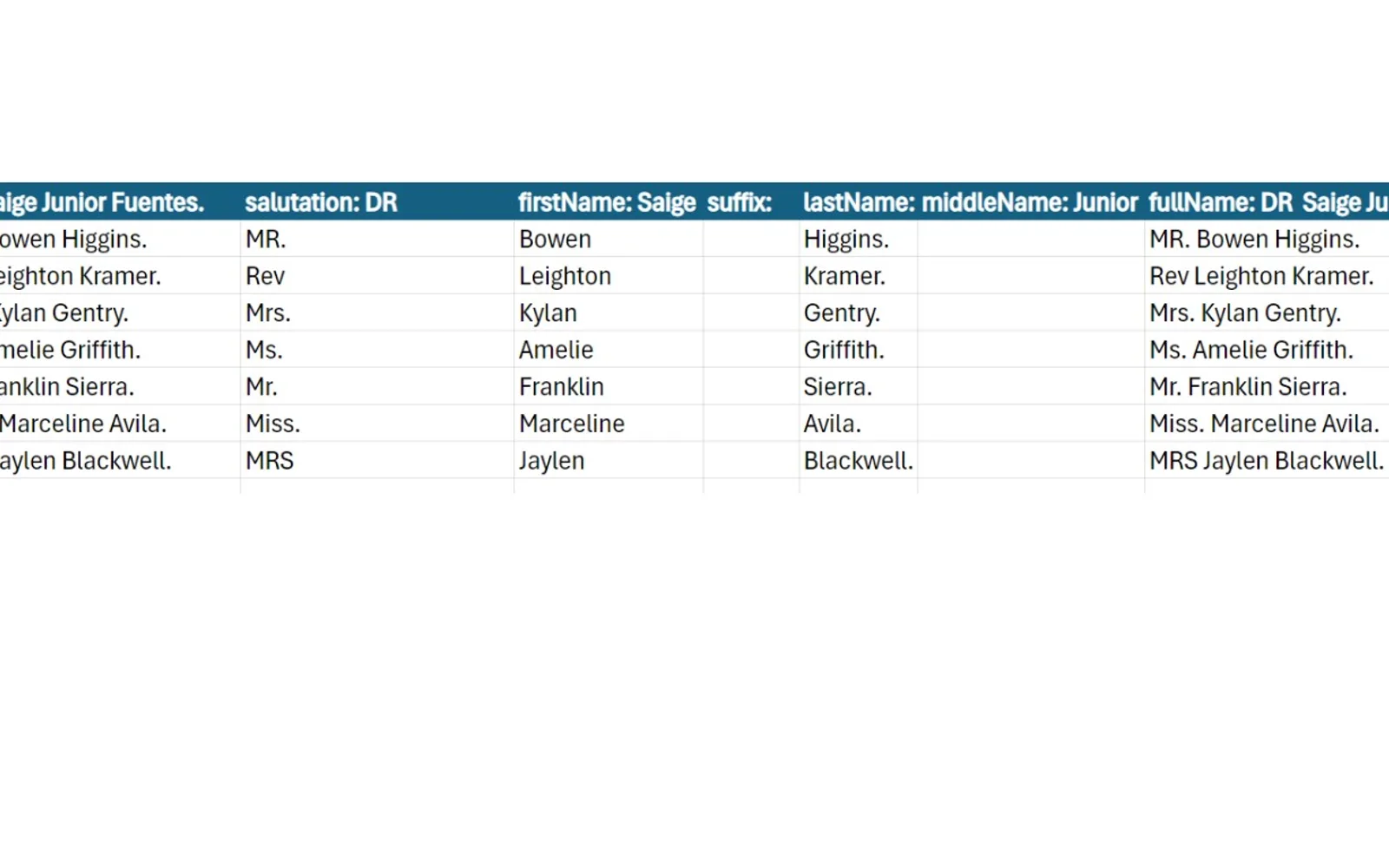 Split Names for Excel — screenshot from the Microsoft Marketplace listing