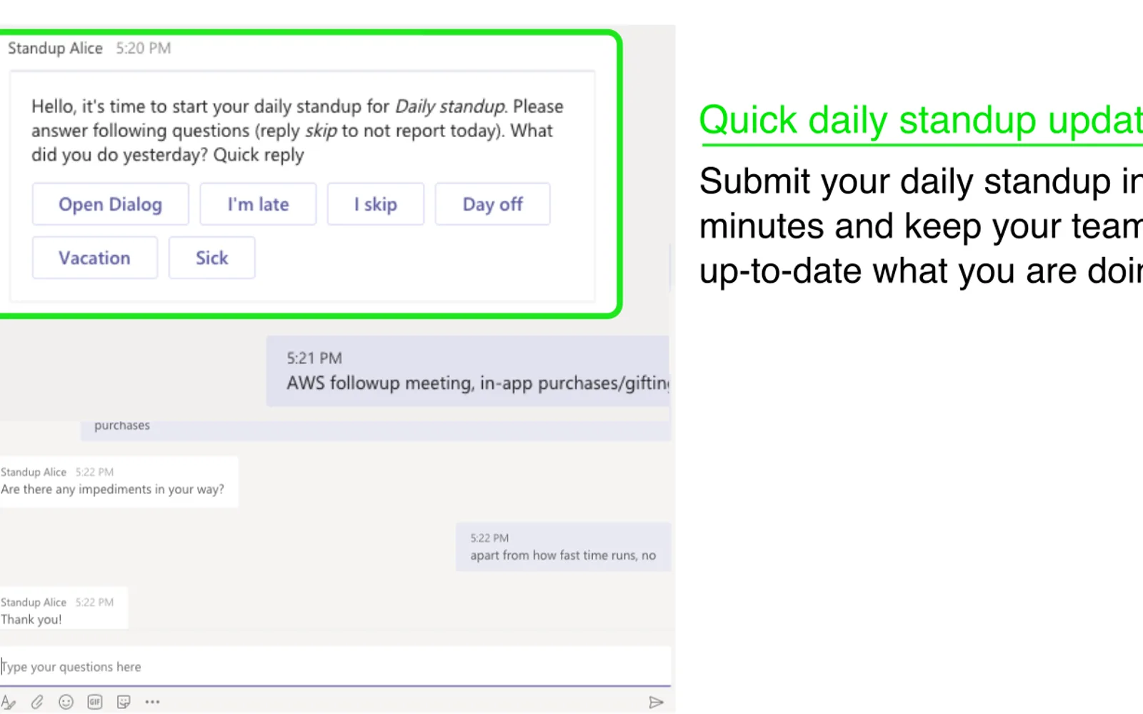 Standup Alice — screenshot from the Microsoft Marketplace listing