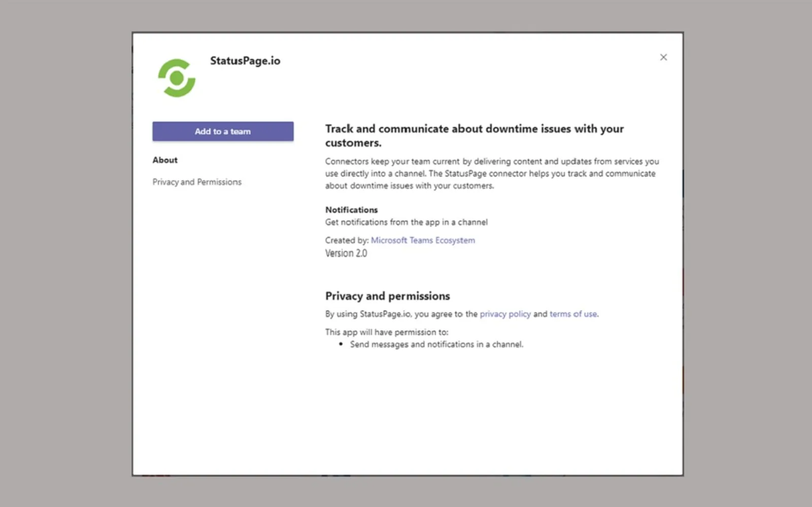 StatusPage.io — screenshot from the Microsoft Marketplace listing
