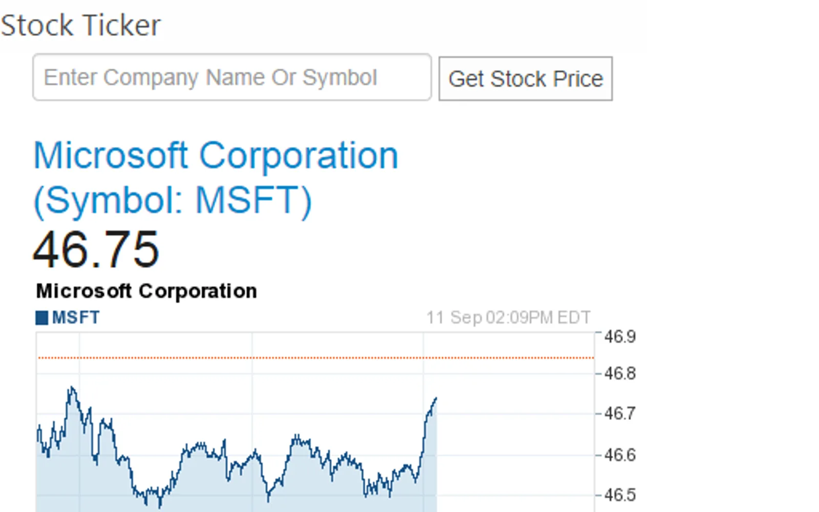 StockTicker — screenshot from the Microsoft Marketplace listing
