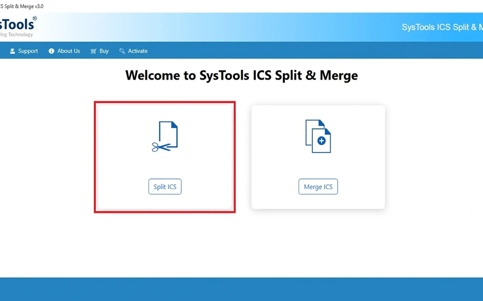 SysTools ICS Splitter Tool — screenshot from the Microsoft Marketplace listing