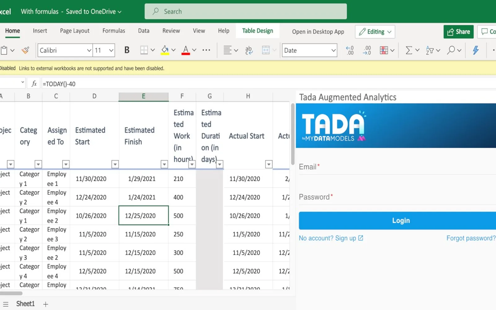 Tada Augmented Analytics — screenshot from the Microsoft Marketplace listing