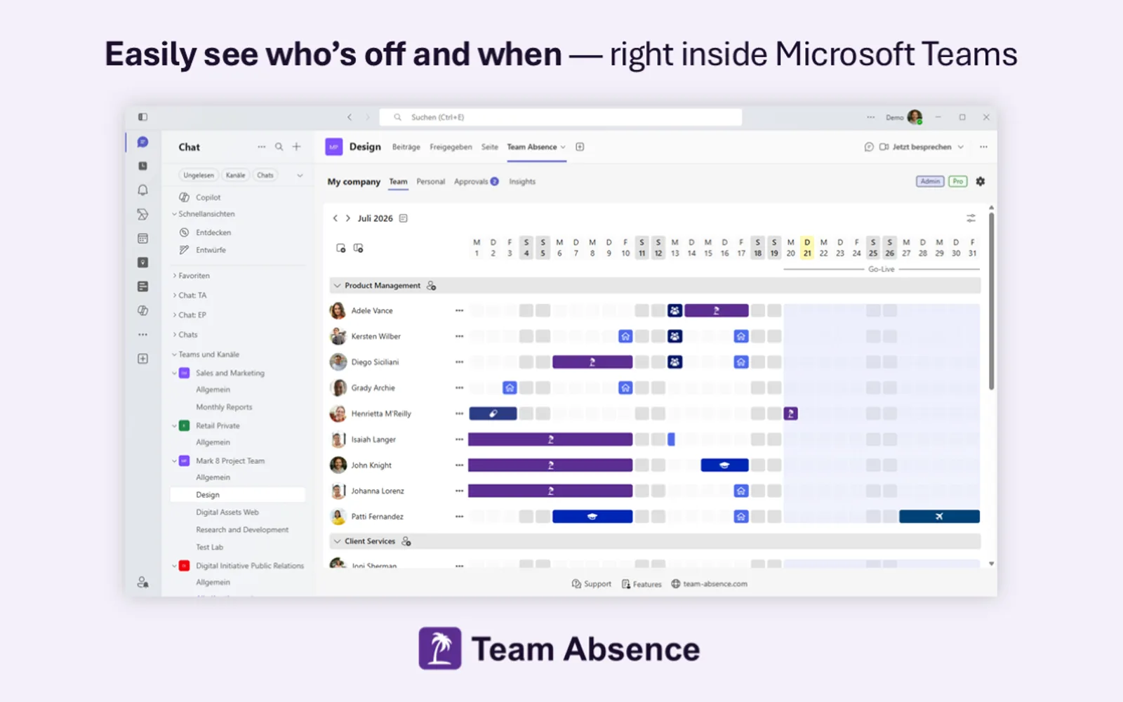 Team Absence — screenshot from the Microsoft Marketplace listing