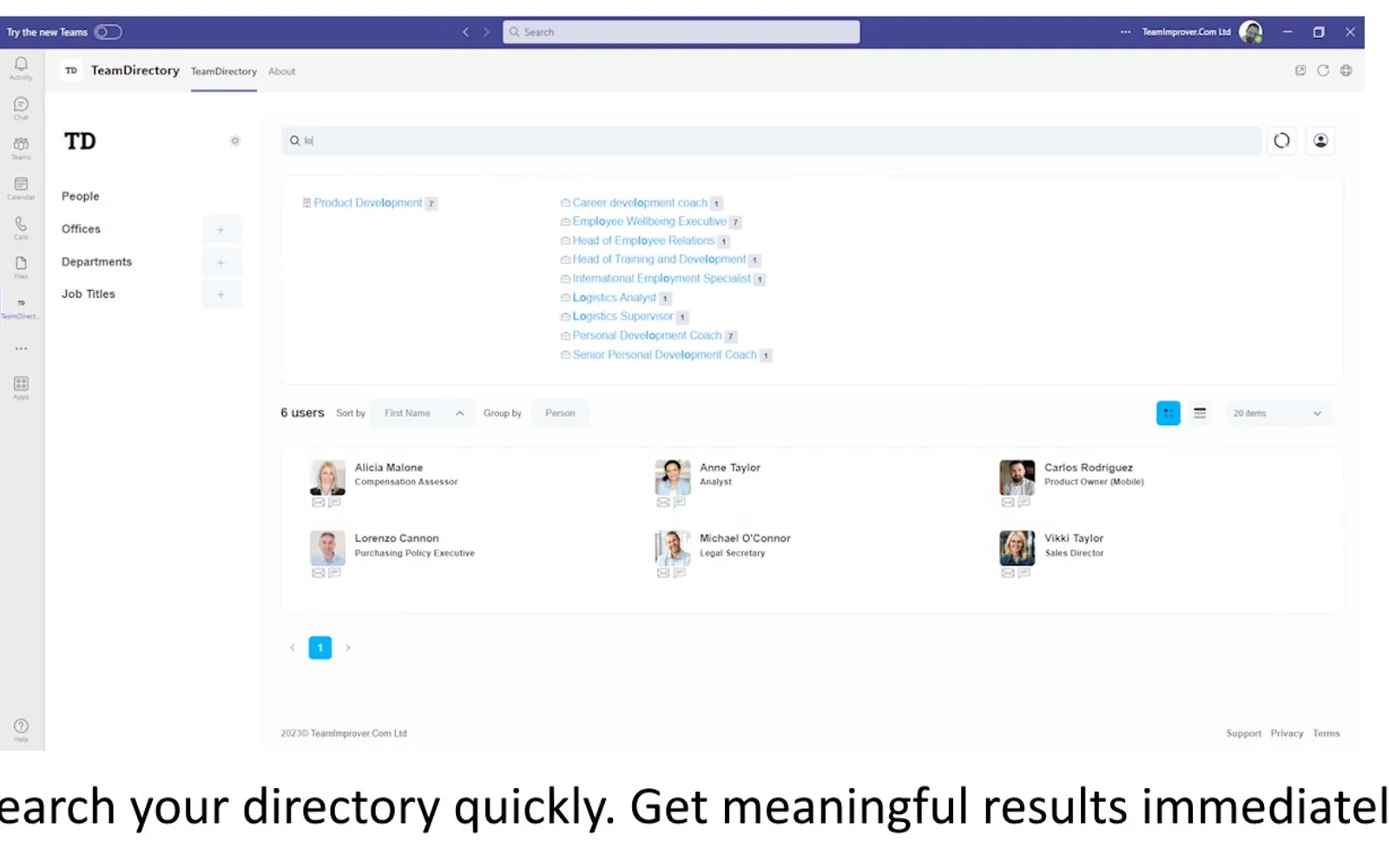 TeamDirectory — screenshot from the Microsoft Marketplace listing
