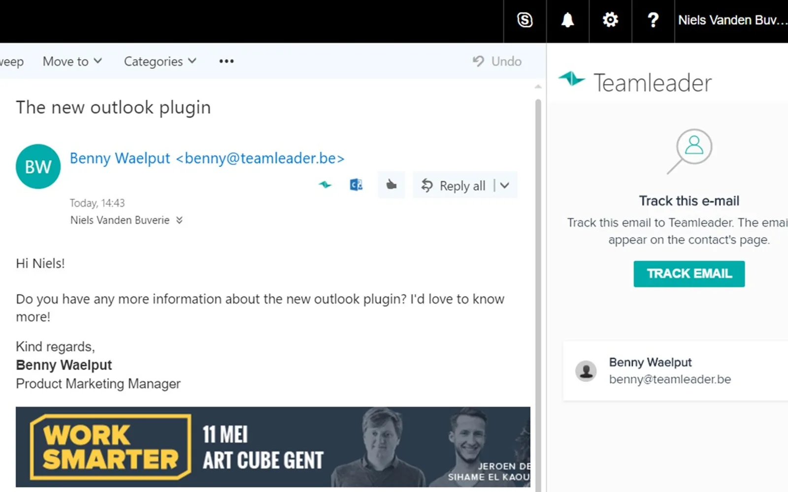 Teamleader email tracker — screenshot from the Microsoft Marketplace listing