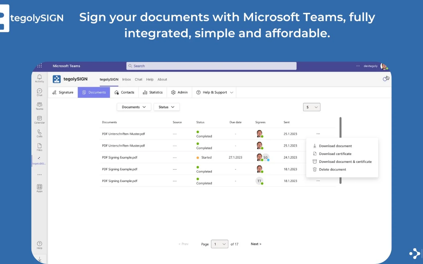 tegolySIGN — screenshot from the Microsoft Marketplace listing