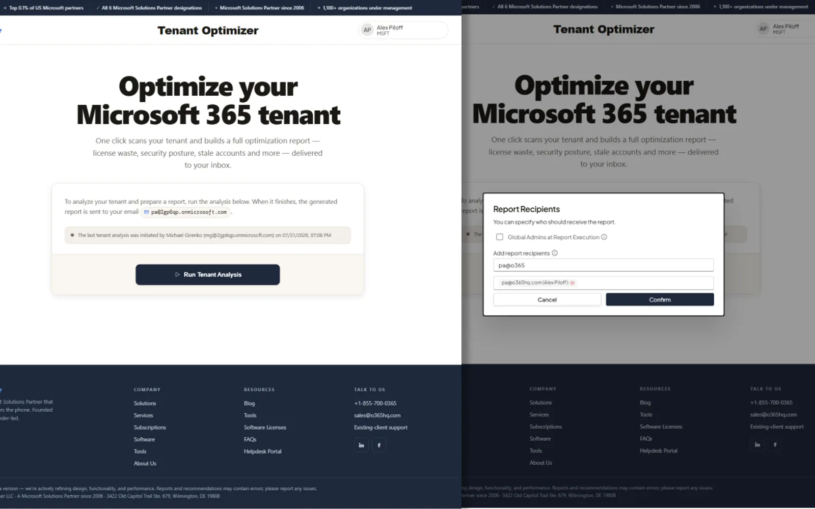 Tenant Optimizer — screenshot from the Microsoft Marketplace listing