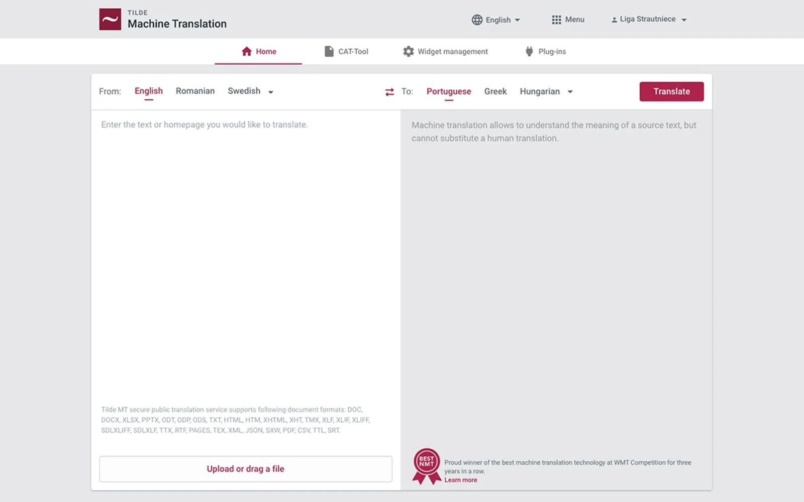 TildeMT — screenshot from the Microsoft Marketplace listing
