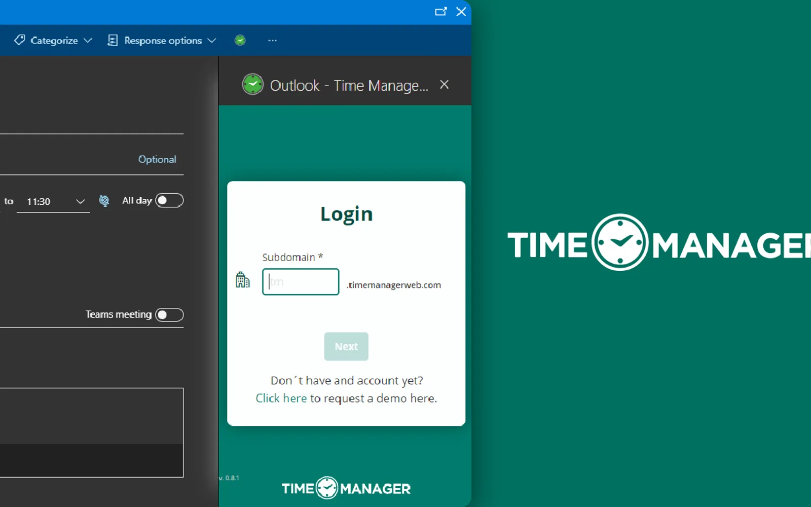 Time Manager Email Tracker — screenshot from the Microsoft Marketplace listing