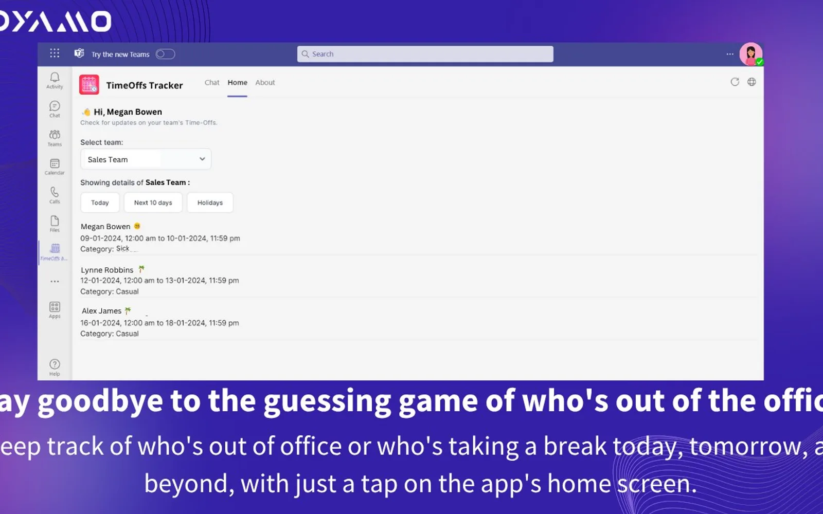 TimeOffs Tracker — screenshot from the Microsoft Marketplace listing