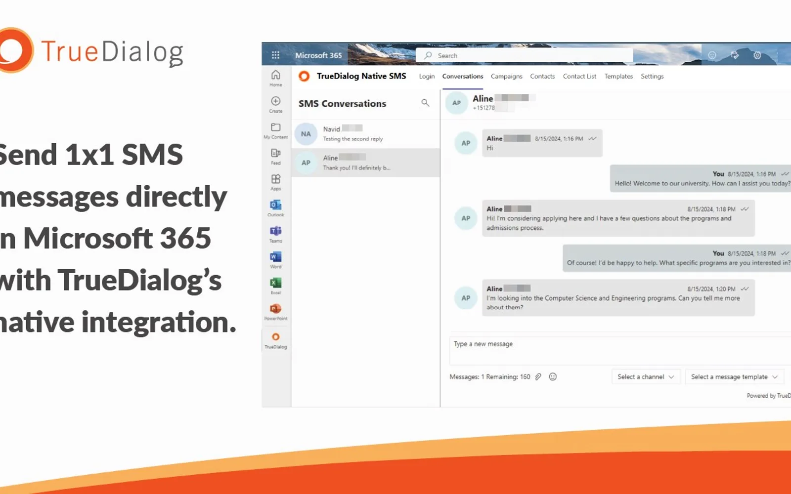 TrueDialog Native SMS — screenshot from the Microsoft Marketplace listing