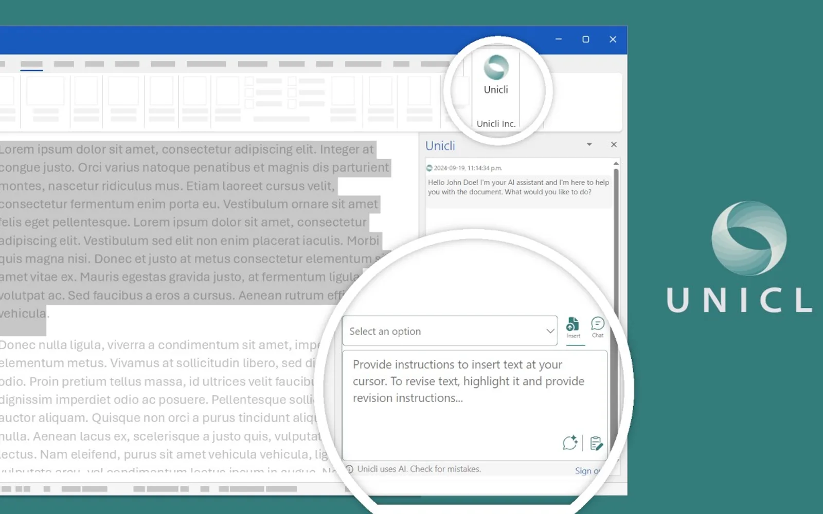 Unicli for Word — screenshot from the Microsoft Marketplace listing