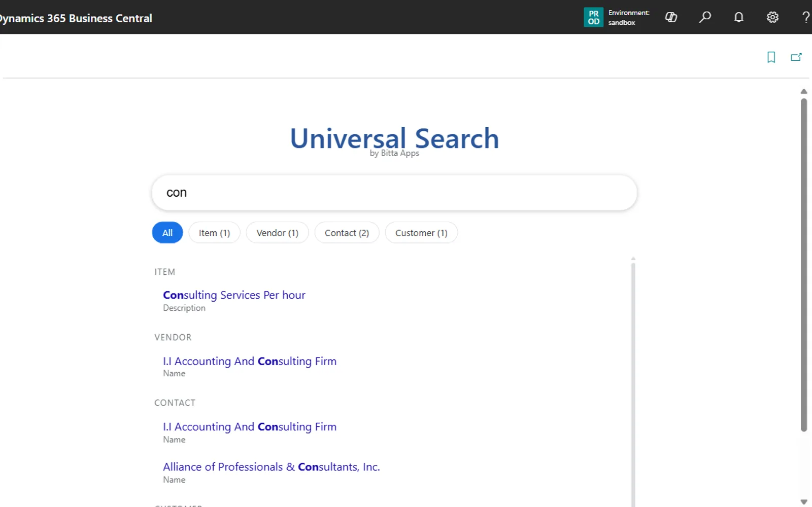 Universal Search — screenshot from the Microsoft Marketplace listing