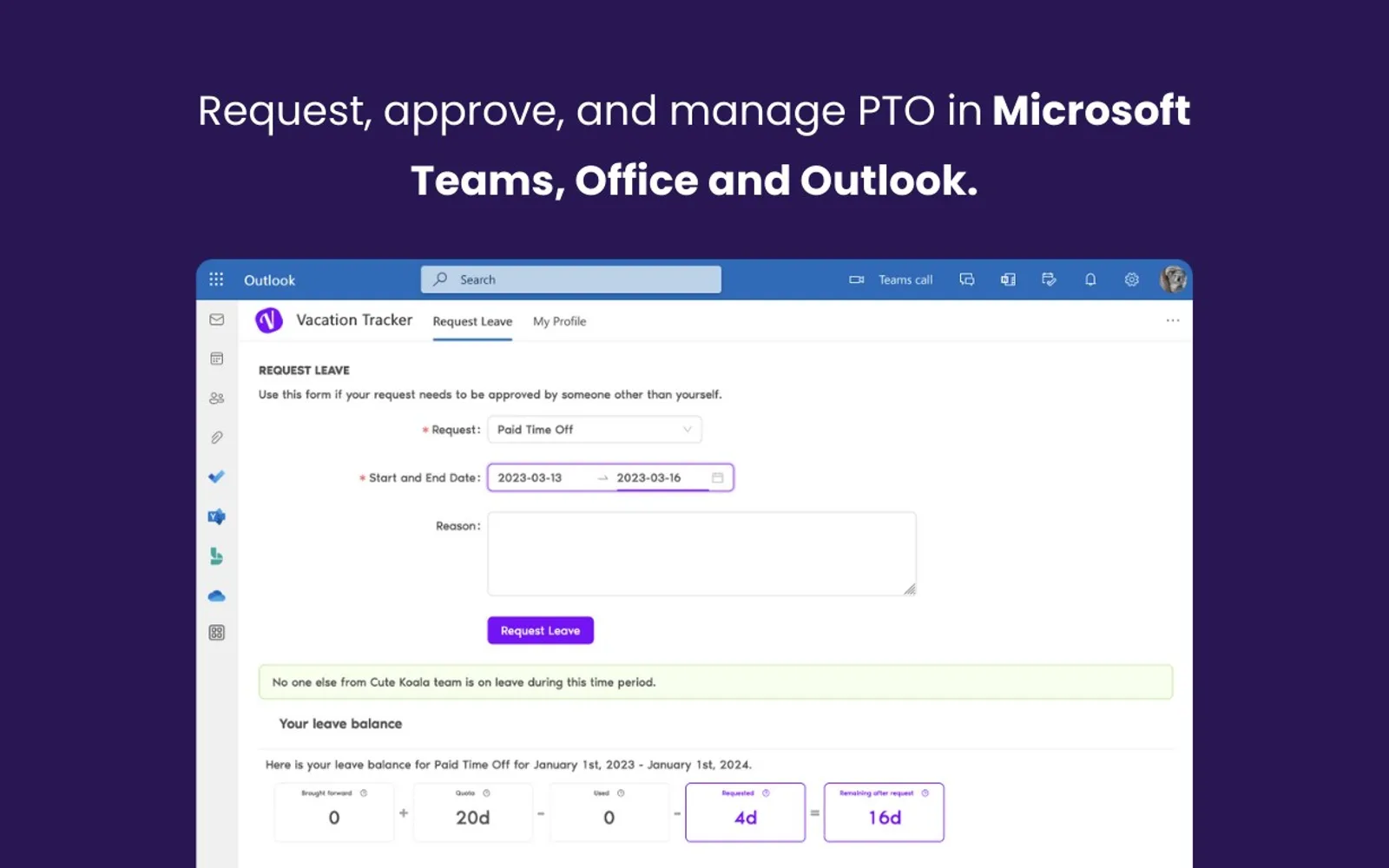 Vacation Tracker — screenshot from the Microsoft Marketplace listing