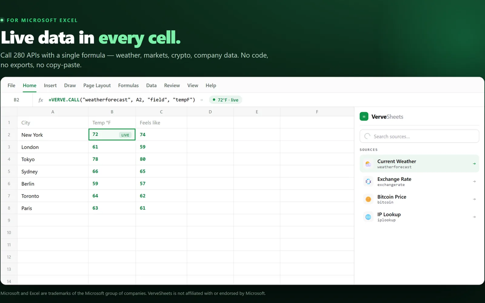 VerveSheets — screenshot from the Microsoft Marketplace listing