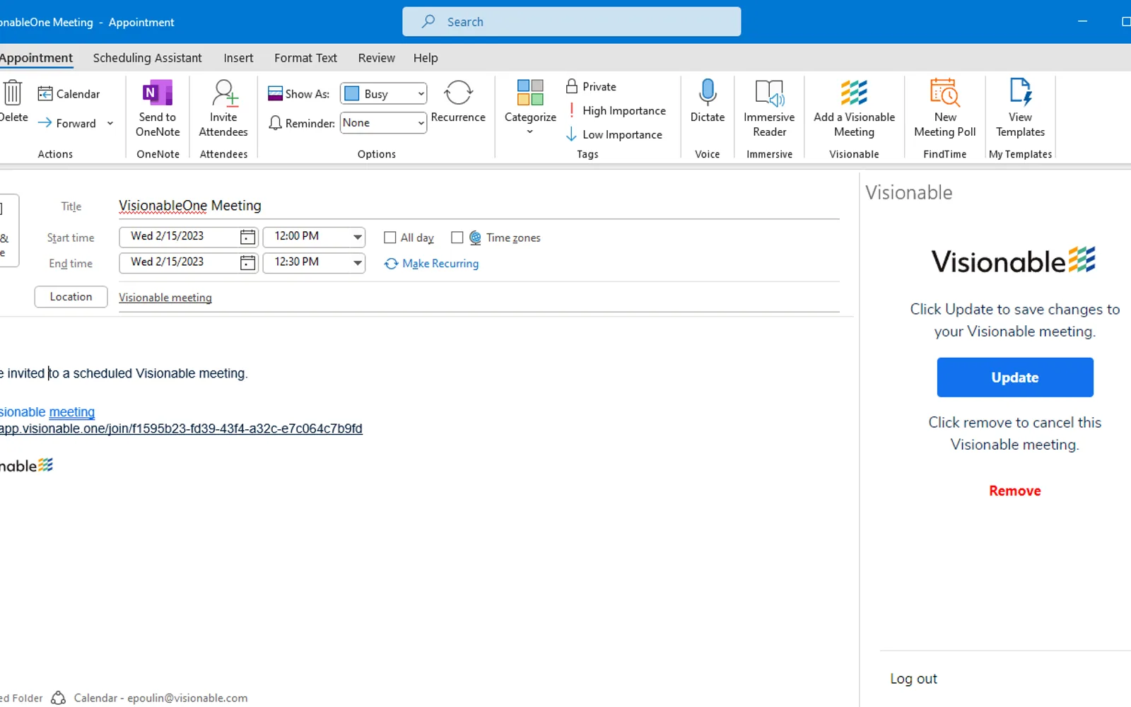 Visionable for Outlook — screenshot from the Microsoft Marketplace listing