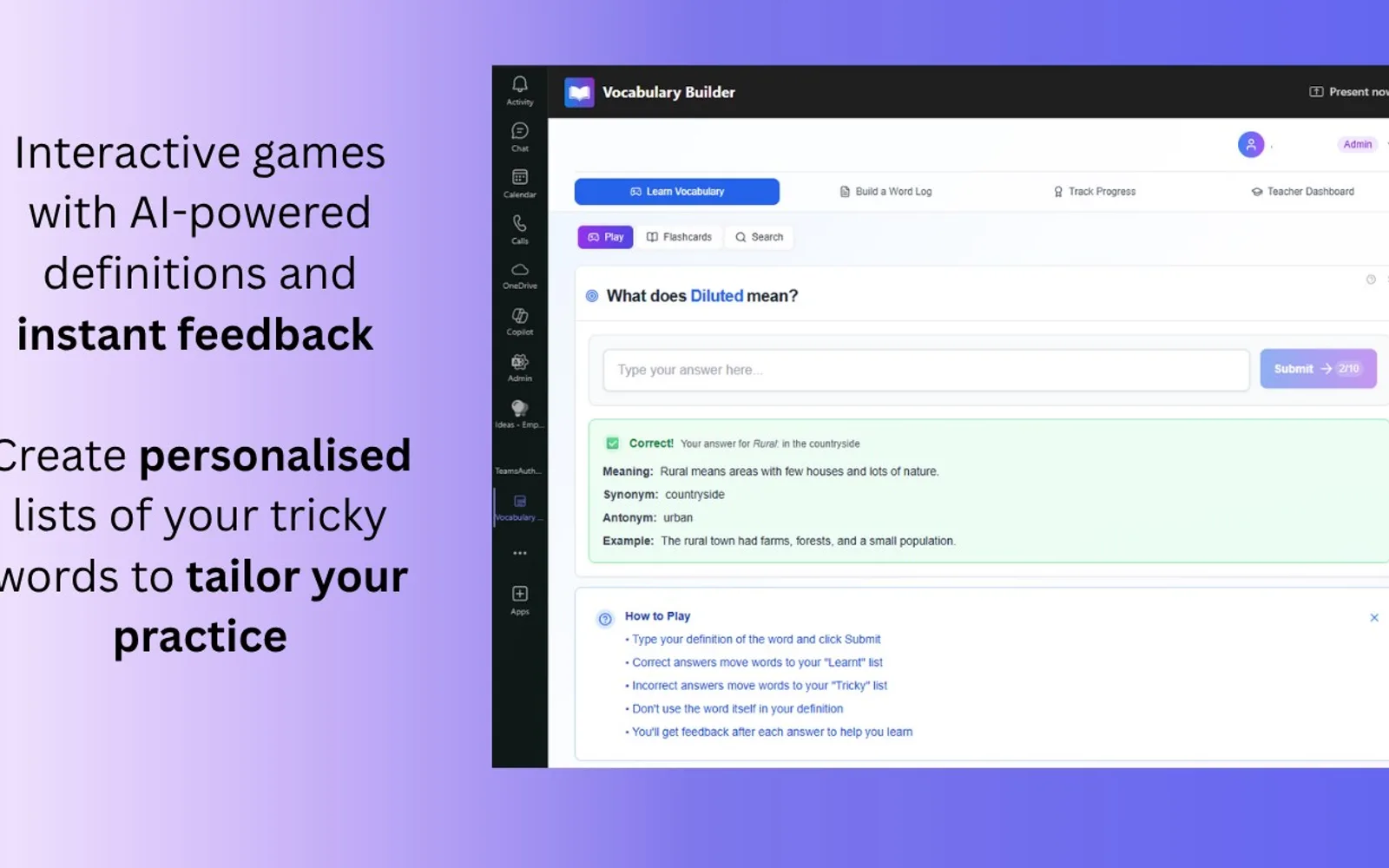 Vocabulary Builder — screenshot from the Microsoft Marketplace listing