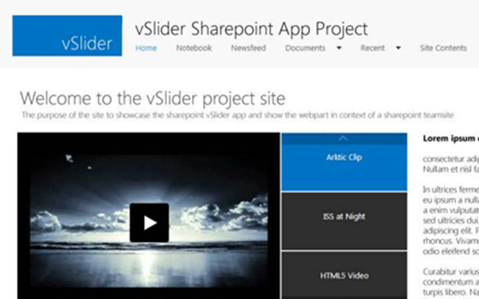 vSlider Video Carousel — screenshot from the Microsoft Marketplace listing