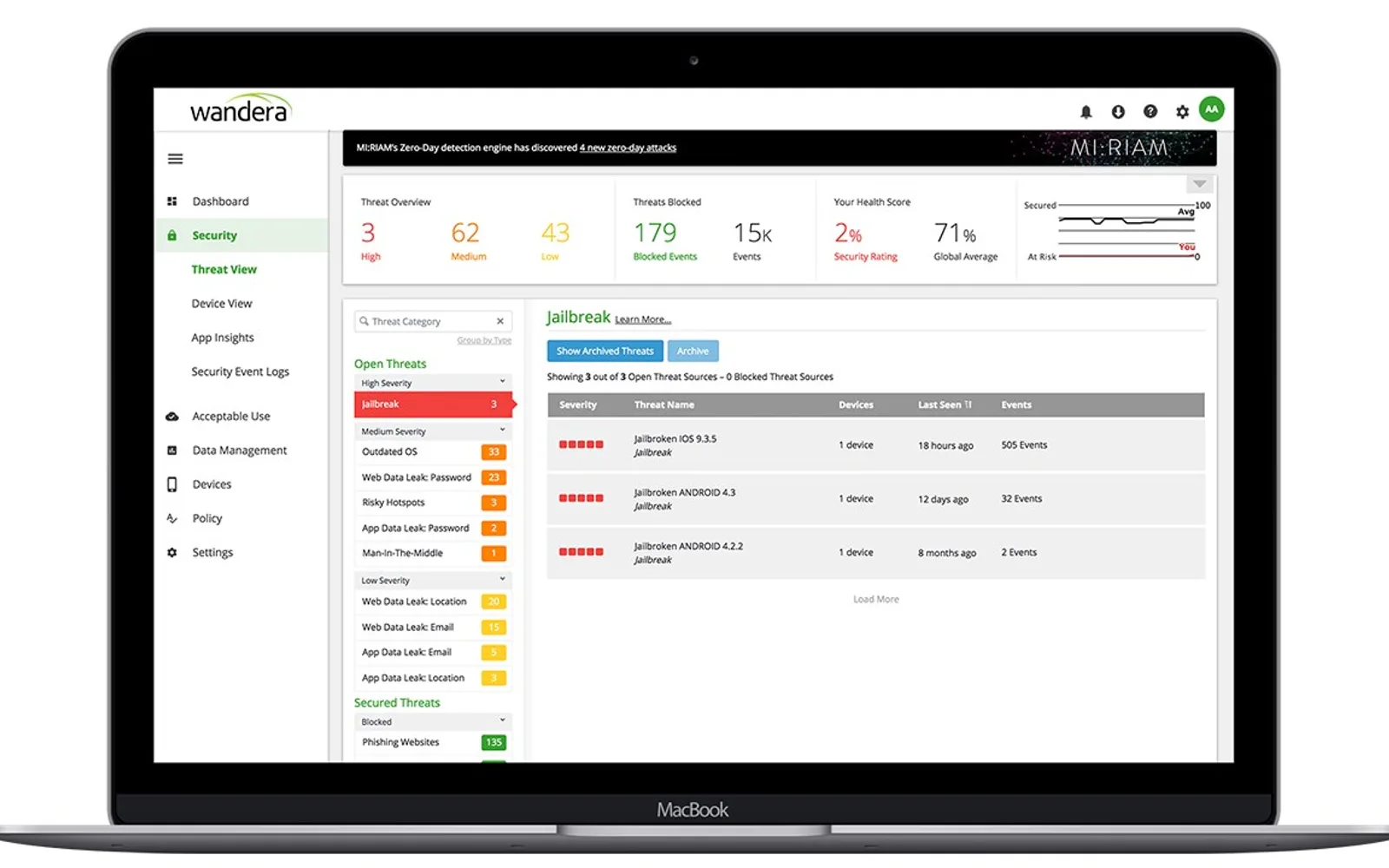 Wandera Mobile Data Policy — screenshot from the Microsoft Marketplace listing
