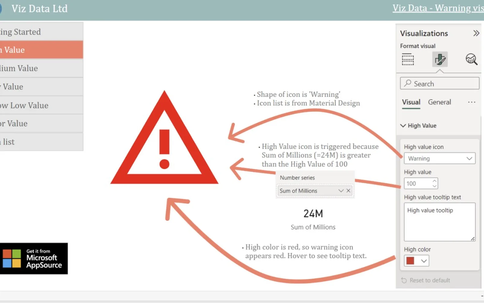 Warning Icon — screenshot from the Microsoft Marketplace listing