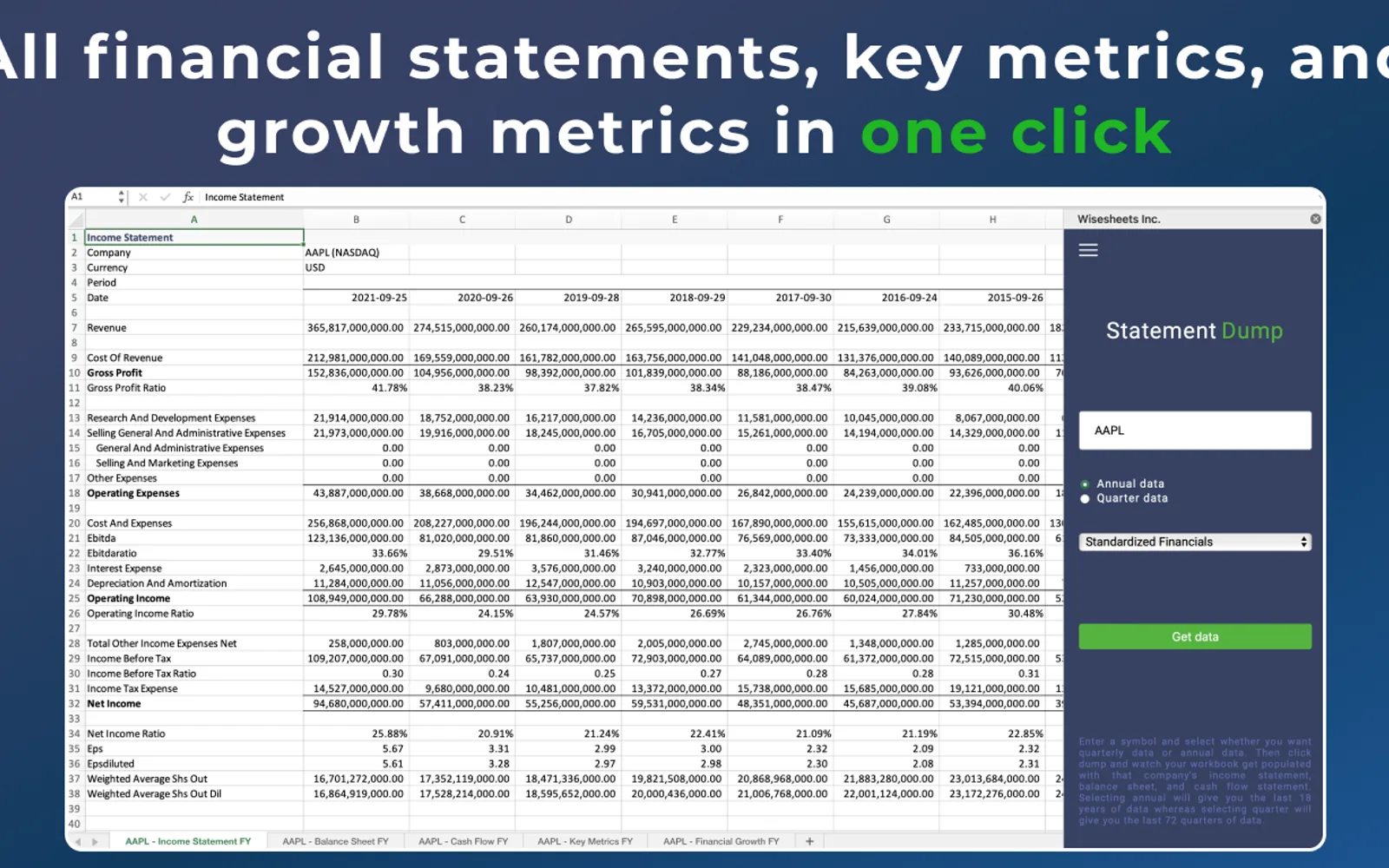 Wisesheets — screenshot from the Microsoft Marketplace listing