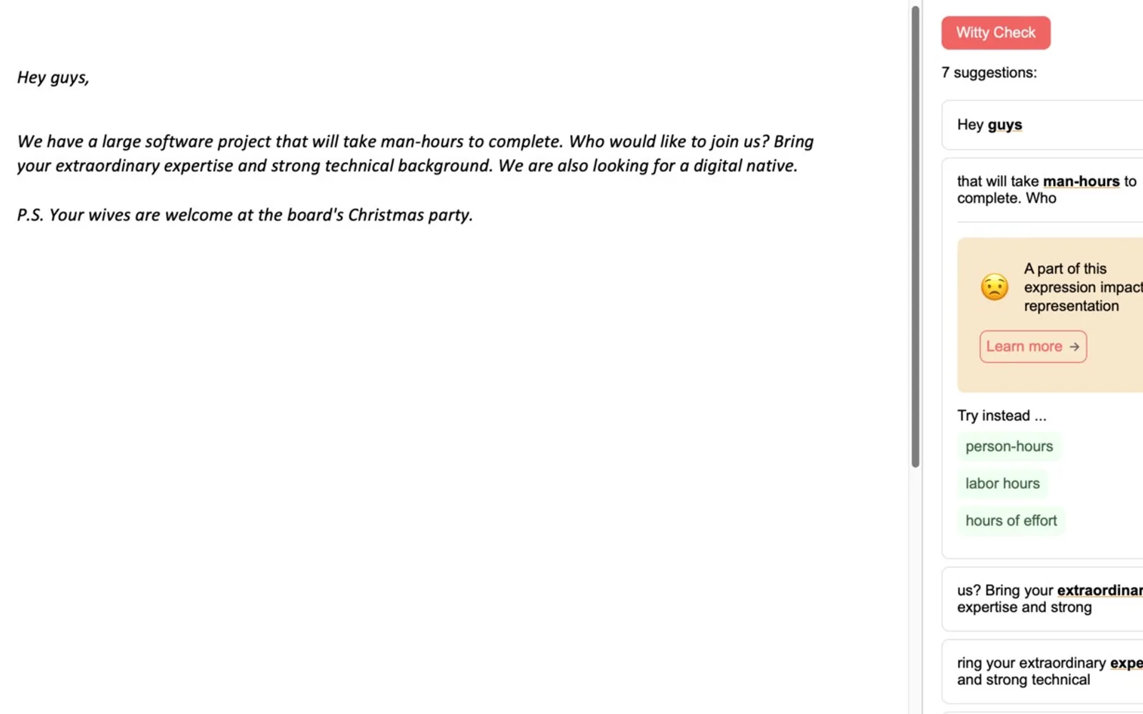 Witty for Word — screenshot from the Microsoft Marketplace listing