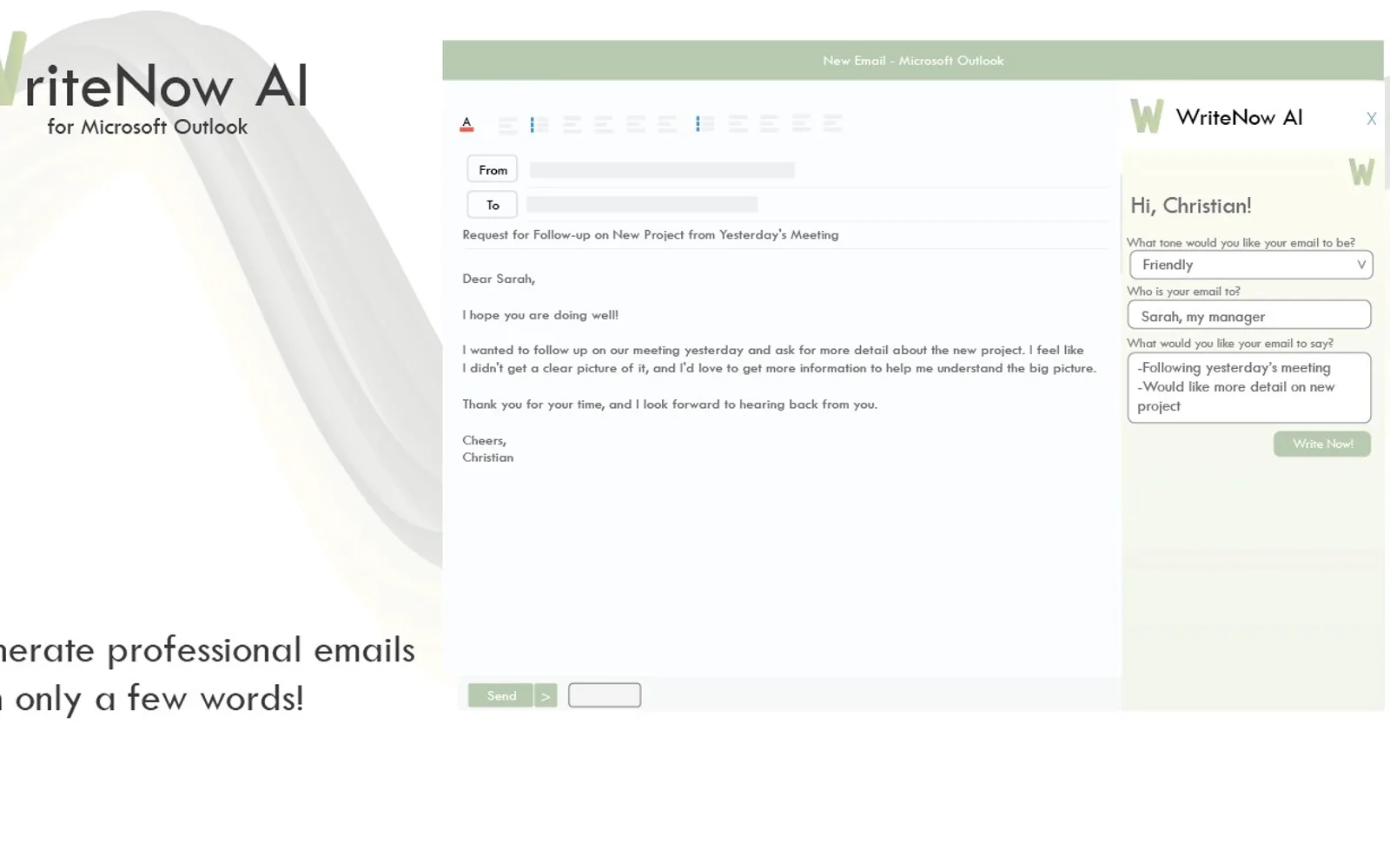 WriteNow AI — screenshot from the Microsoft Marketplace listing