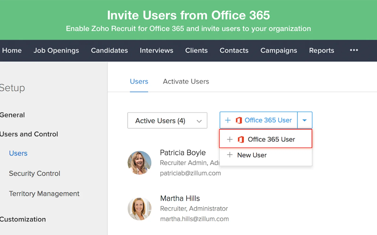 Zoho Recruit — screenshot from the Microsoft Marketplace listing